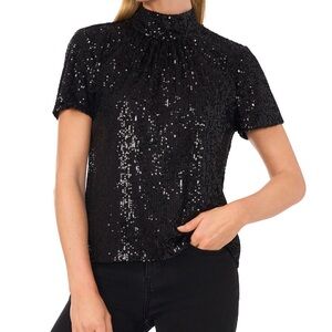 CeCe Shimmering Black Sequin Top